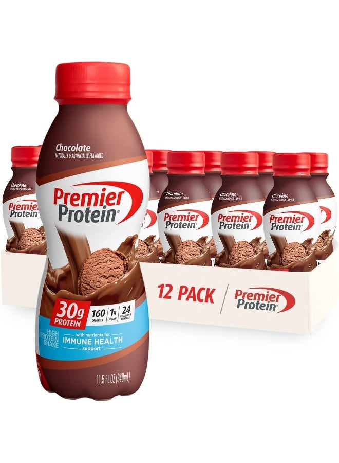 Premier Protein Shake, Chocolate, 30g Protein 1g Sugar 24 Vitamins Minerals Nutrients to Support Immune Health, 11.50 fl oz (Pack of 12) - Image 1
