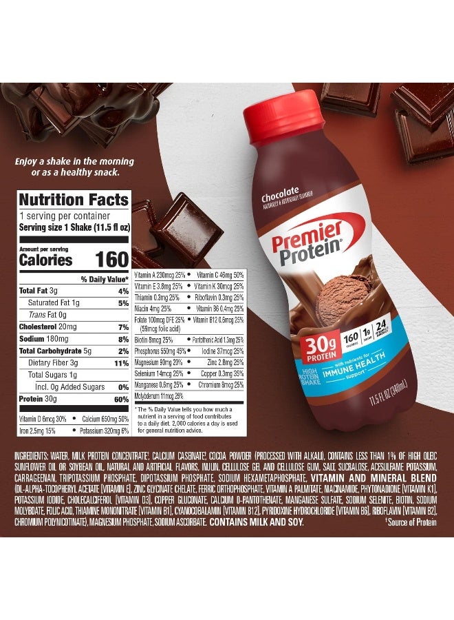 Premier Protein Shake, Chocolate, 30g Protein 1g Sugar 24 Vitamins Minerals Nutrients to Support Immune Health, 11.50 fl oz (Pack of 12) - Image 5