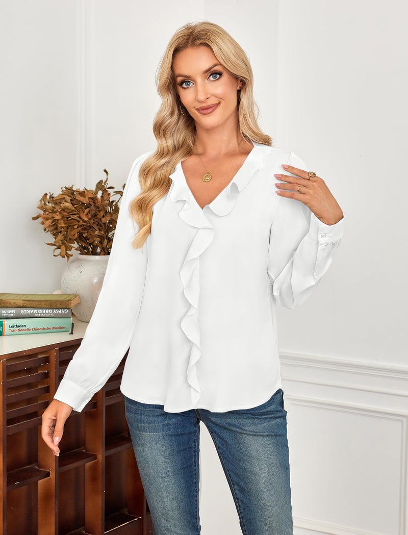 Halife Work Blouses for Women 2025 Office Long Sleeve Loose Business Casual Dressy Shirts White XL - Image 4