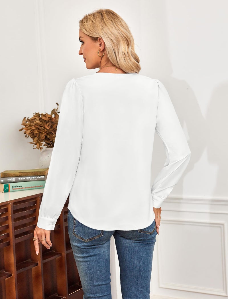 Halife Work Blouses for Women 2025 Office Long Sleeve Loose Business Casual Dressy Shirts White XL - Image 3