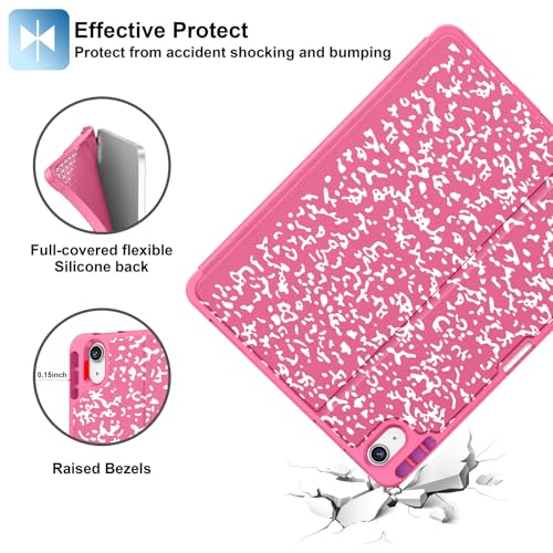 Supveco Case for iPad Air 11 Inch (M3 2025/M2 2024),iPad Air 5th/4th Generation 10.9 Inch 2022/2020 with Pencil Holder-[Auto Wake/Sleep],Premium Folio Stand Soft TPU Back Cover-Hot Pink - Image 5