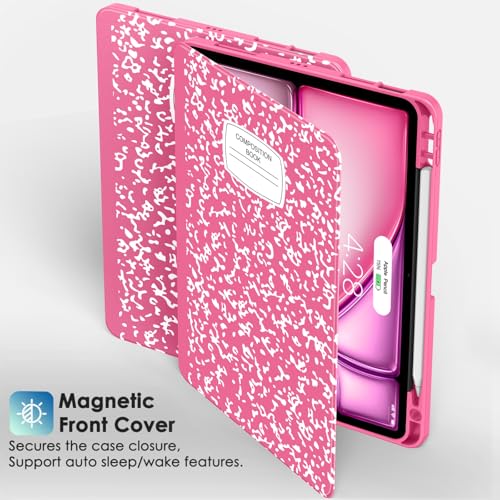 Supveco Case for iPad Air 11 Inch (M3 2025/M2 2024),iPad Air 5th/4th Generation 10.9 Inch 2022/2020 with Pencil Holder-[Auto Wake/Sleep],Premium Folio Stand Soft TPU Back Cover-Hot Pink - Image 4
