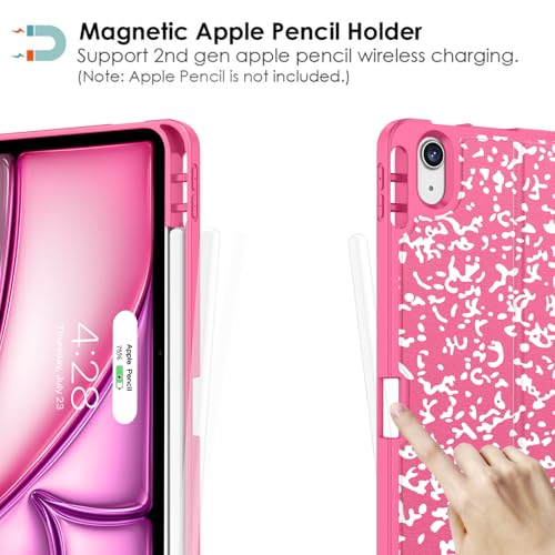 Supveco Case for iPad Air 11 Inch (M3 2025/M2 2024),iPad Air 5th/4th Generation 10.9 Inch 2022/2020 with Pencil Holder-[Auto Wake/Sleep],Premium Folio Stand Soft TPU Back Cover-Hot Pink - Image 3