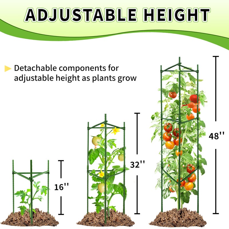 TCBWFY 4-Pack 48-Inch Adjustable Tomato Cages, Heavy-Duty Metal Plant Support Trellis for Garden and Pots, DIY Tomato Stakes, Height Adjustable 16 to 192 Inches - Image 4