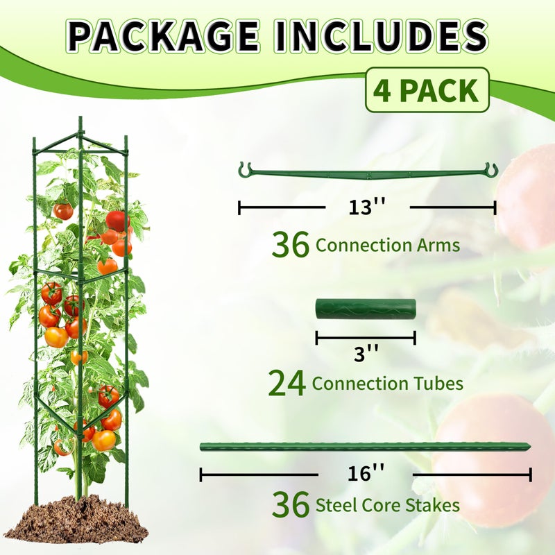 TCBWFY 4-Pack 48-Inch Adjustable Tomato Cages, Heavy-Duty Metal Plant Support Trellis for Garden and Pots, DIY Tomato Stakes, Height Adjustable 16 to 192 Inches - Image 2