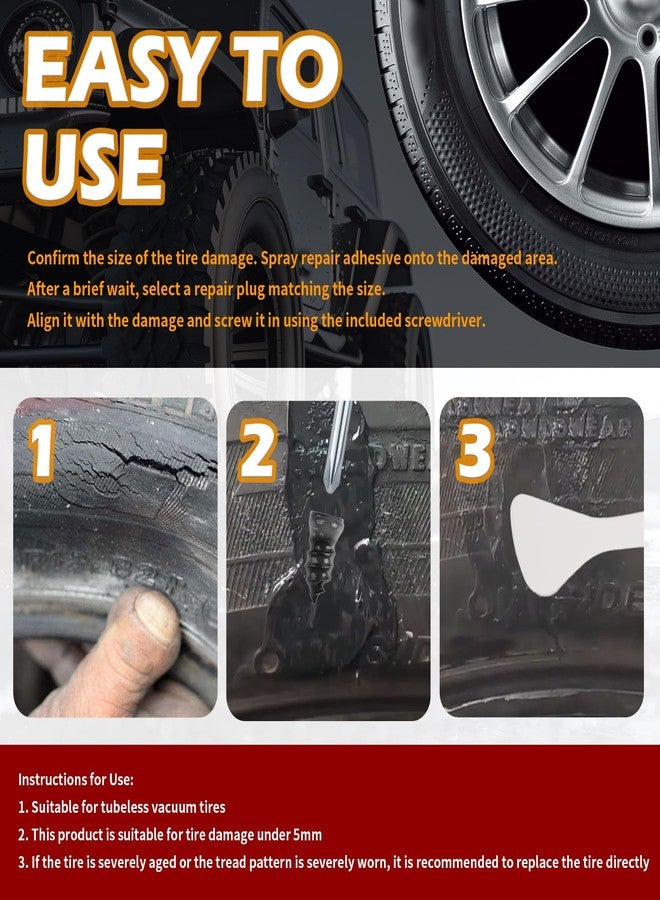 Figpade 60PCS Car Tire Repair Rubber Nail Kit,Self-Tapping Tire Plug Kit Includes Tires Repairs Screws/Screwdrivers/Glue,Professional Tires Repair Screws Kits for Cars/Motorcycle - Image 5