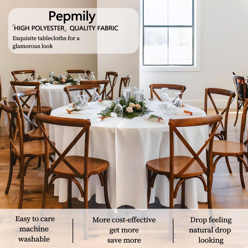 pepmily 8 Pack White Round Tablecloth 90 Inch Round Table Cloth, Wrinkle Resistant and Washable Tablecloth Polyester Fabric Table Cloth Round Cover for Dining Wedding Banquet Party - Image 3