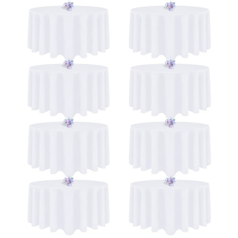 pepmily 8 Pack White Round Tablecloth 90 Inch Round Table Cloth, Wrinkle Resistant and Washable Tablecloth Polyester Fabric Table Cloth Round Cover for Dining Wedding Banquet Party - Image 1
