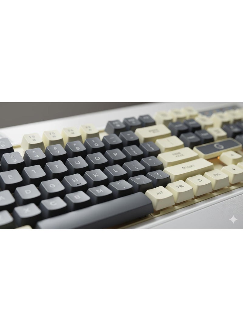 Premium Mechanical Gaming Keyboard (K6) with PBT Keycaps, Full-Size Layout, USB, Tactile Switches, Ergonomic Wrist Support, Grey and Cream Color Scheme - Image 4