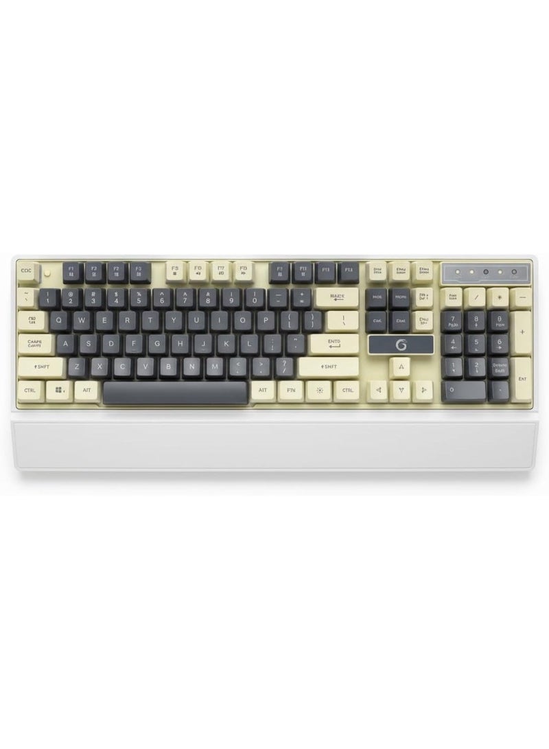 Premium Mechanical Gaming Keyboard (K6) with PBT Keycaps, Full-Size Layout, USB, Tactile Switches, Ergonomic Wrist Support, Grey and Cream Color Scheme - Image 1