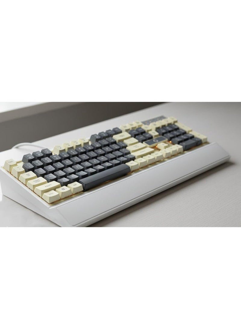 Premium Mechanical Gaming Keyboard (K6) with PBT Keycaps, Full-Size Layout, USB, Tactile Switches, Ergonomic Wrist Support, Grey and Cream Color Scheme - Image 2