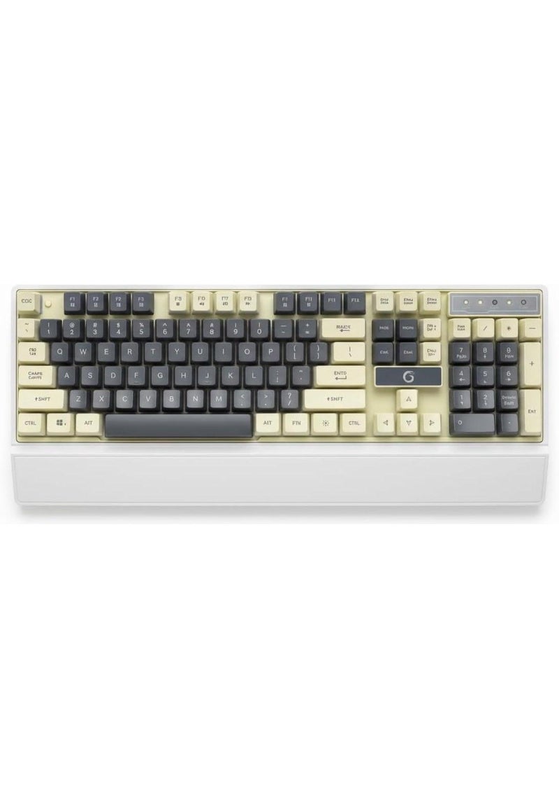 Premium Mechanical Gaming Keyboard (K6) with PBT Keycaps, Full-Size Layout, USB, Tactile Switches, Ergonomic Wrist Support, Grey and Cream Color Scheme - Image 1