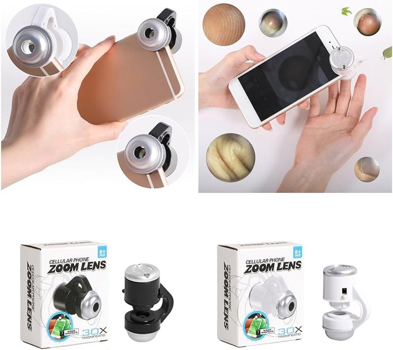 Black 30X Microscope Lens with LED Light Clip for Smartphone Camera Handheld Pocket - Image 2