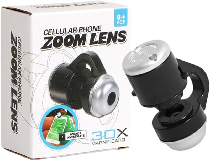 Black 30X Microscope Lens with LED Light Clip for Smartphone Camera Handheld Pocket - Image 1