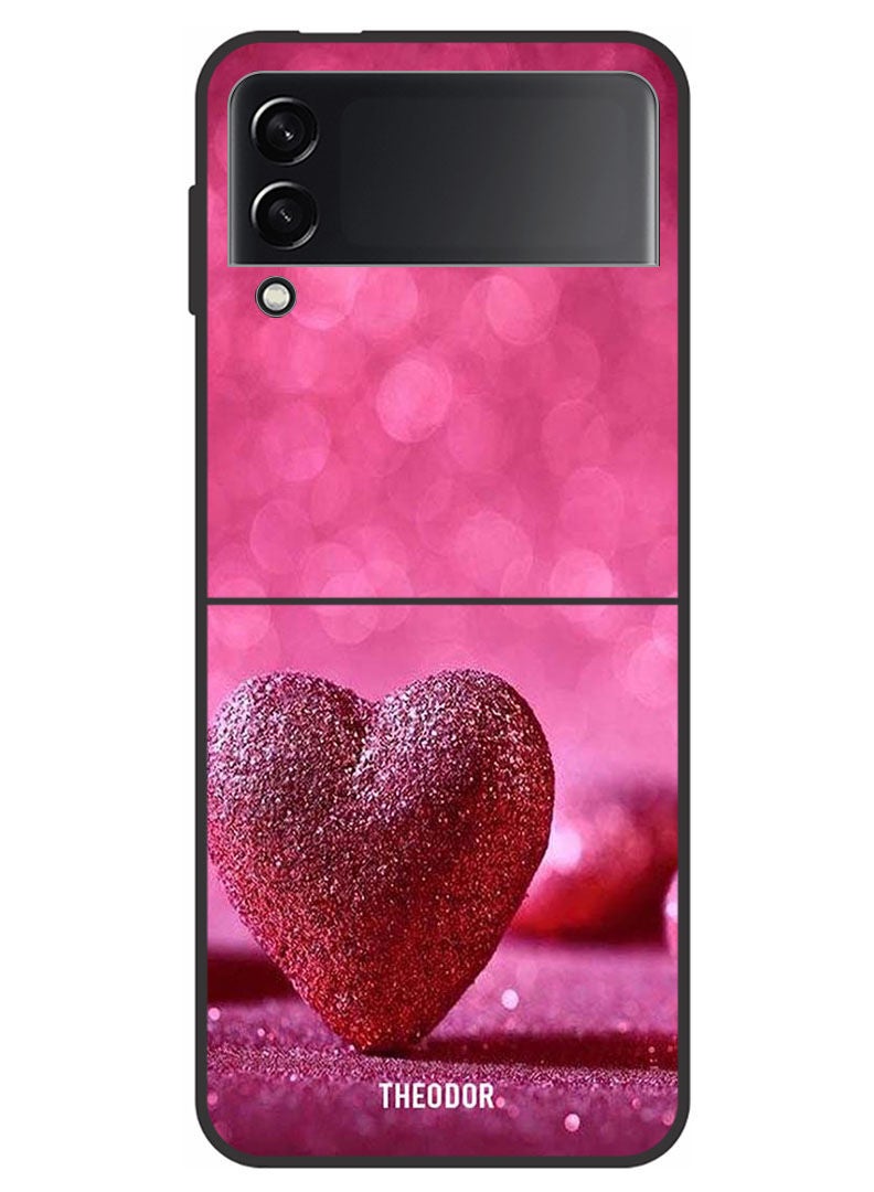 Theodor Protective Case Cover For Samsung Galaxy Z FlIP 4 5G    Dark Pink Gliter Heart - Image 1
