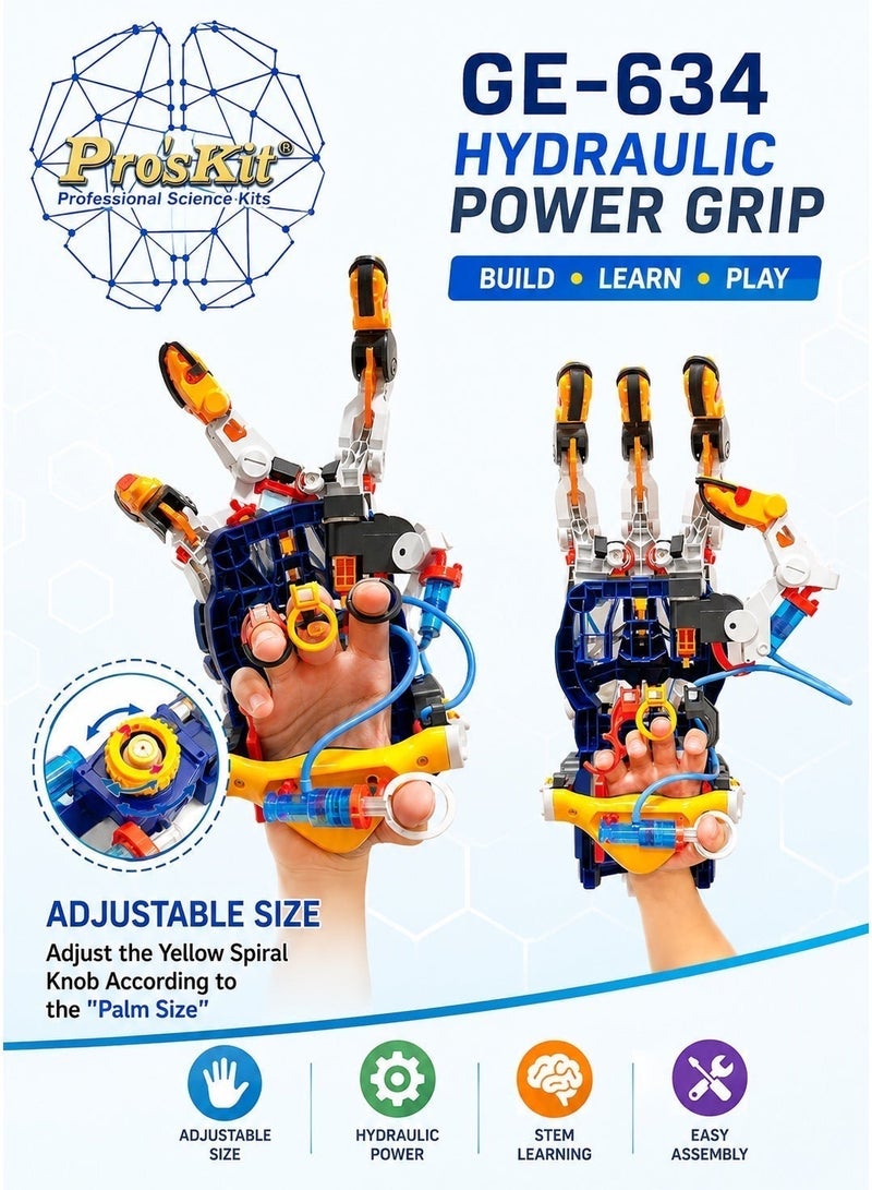 Pro'sKit GE-634 Hydraulic Robotic Arm Science Kit | DIY STEM Learning Toy | Build, Learn & Play | No Battery Required | Made in Taiwan (LED Light gift) - Image 5