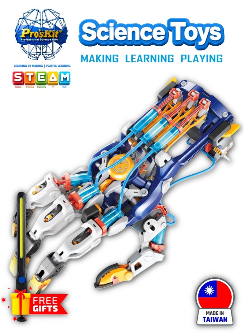 Pro'sKit GE-634 Hydraulic Robotic Arm Science Kit | DIY STEM Learning Toy | Build, Learn & Play | No Battery Required | Made in Taiwan (LED Light gift) - Image 1