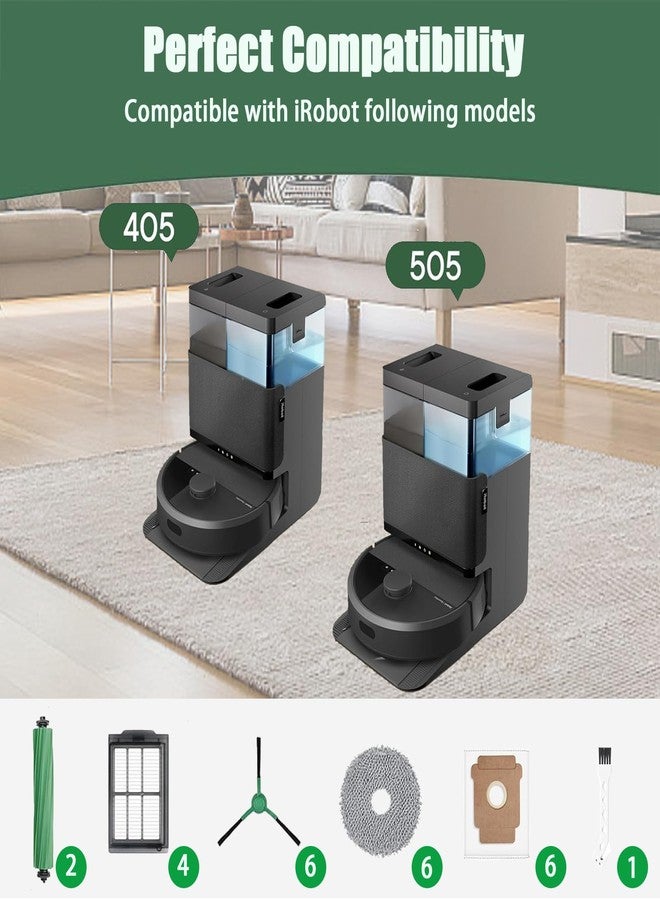 طقم قطع غيار لروبوت التنظيف iRobot Roomba Plus 405 Combo/505 Combo، يتضمن فرشتين مطاطيتين، و4 أكياس غبار، و4 فلاتر، و6 وسادات مسح، و6 فرش جانبية. - Image 2