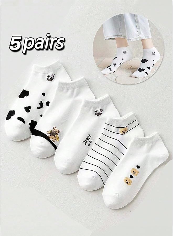 شبيلي جوارب كاحل قطنية قصيرة للبنات (طقم 5 أزواج)، جوارب نسائية مصنوعة من ‎%75‎ قطن ناعمة وقابلة للتهوية وتمتص الرطوبة ومضادة للروائح، بحافة مطاطية عالية المرونة ومتينة لا تُكوِّن زغبًا، مثالية للاستخدام اليومي والسفر والرياضة. - Image 5