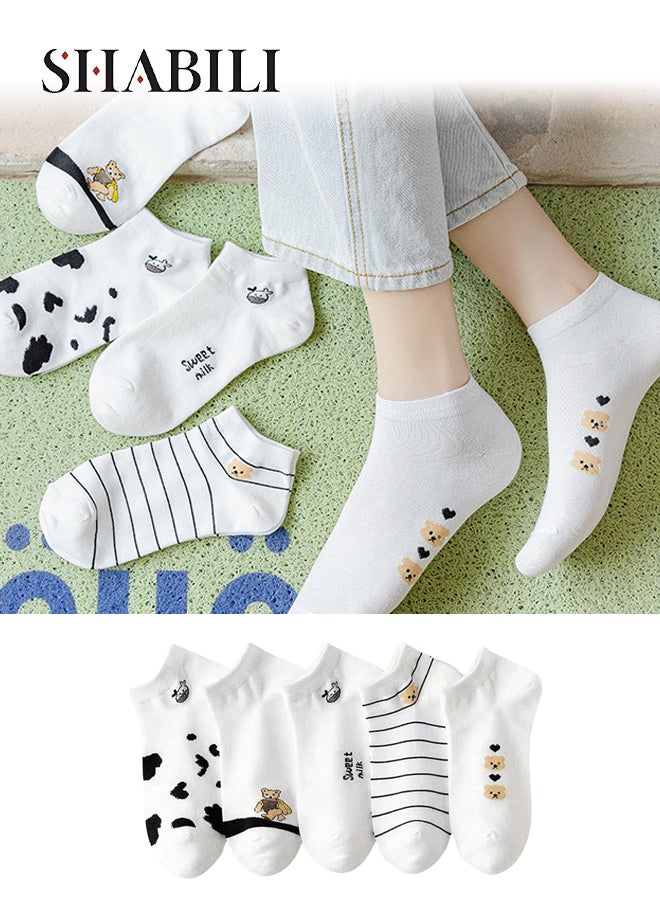 شبيلي جوارب كاحل قطنية قصيرة للبنات (طقم 5 أزواج)، جوارب نسائية مصنوعة من ‎%75‎ قطن ناعمة وقابلة للتهوية وتمتص الرطوبة ومضادة للروائح، بحافة مطاطية عالية المرونة ومتينة لا تُكوِّن زغبًا، مثالية للاستخدام اليومي والسفر والرياضة. - Image 1