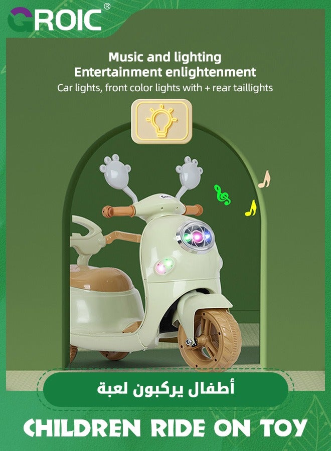 GROIC دراجة نارية للأطفال، سيارة ركوب كرتونية للأطفال، دراجة نارية كهربائية تعمل بالبطارية 6 فولت مع مصابيح أمامية LED، موسيقى، دواسة، للأمام/الاحتياطي، ألعاب دراجات نارية بثلاث عجلات، سكوتر كهربائي للأطفال - Image 3