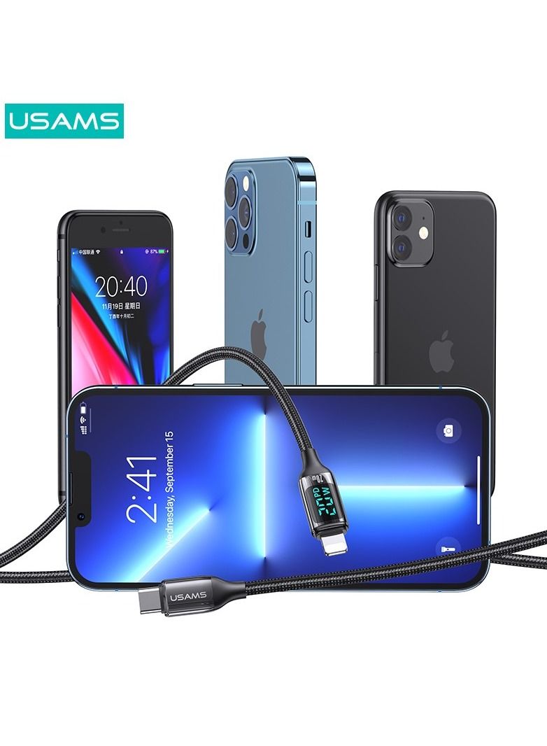 Usams iPhone Charger Cable With LED Display 1.2M Type C to Lightning Cable Fast Charger Power Delivery PD 18W iPhone Cable for iPhone SE 3/13 Pro/13 Pro Max/13/13 mini, ipad 9, 12 mini/12/12 Pro, 11/11Pro  - Image 3