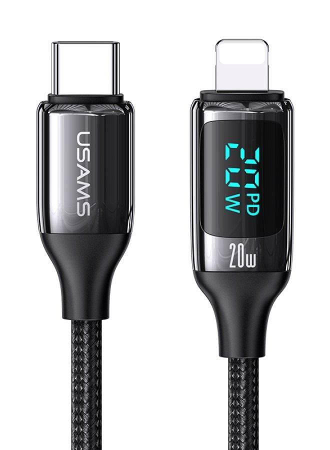 Usams iPhone Charger Cable With LED Display 1.2M Type C to Lightning Cable Fast Charger Power Delivery PD 18W iPhone Cable for iPhone SE 3/13 Pro/13 Pro Max/13/13 mini, ipad 9, 12 mini/12/12 Pro, 11/11Pro  - Image 1