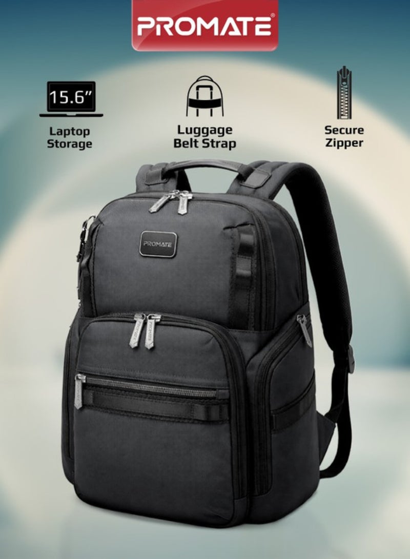 Promate 15.6-Inch Laptop Bag with Water-Resistant Design, SecureStorage Technology, Quick Access Pockets, Tag Tracker Pocket, Multiple Compartments, and Ergonomic Lightweight Build, Oracle-BP Black Black - Image 1