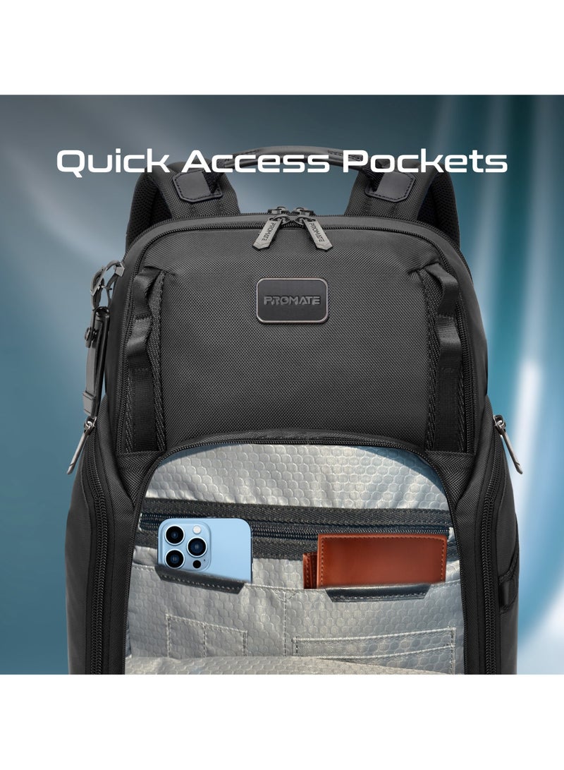 Promate 15.6-Inch Laptop Bag with Water-Resistant Design, SecureStorage Technology, Quick Access Pockets, Tag Tracker Pocket, Multiple Compartments, and Ergonomic Lightweight Build, Oracle-BP Black Black - Image 4
