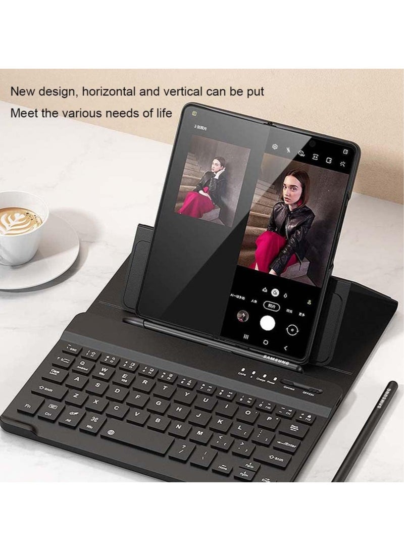 Samsung Galaxy Z Fold 4/ Z Fold 3 Phone Keyboard Shell + Phone Case,Deformable Folding Detachable Bluetooth Keyboard Holster Leather Keyboard Stand Cover