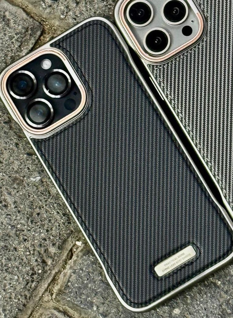 Leather Case for Iphone 16pro max  , Metal Camera Hole Protective Phone Cover Luxury Plating Edge Slim Casein golden - Image 2