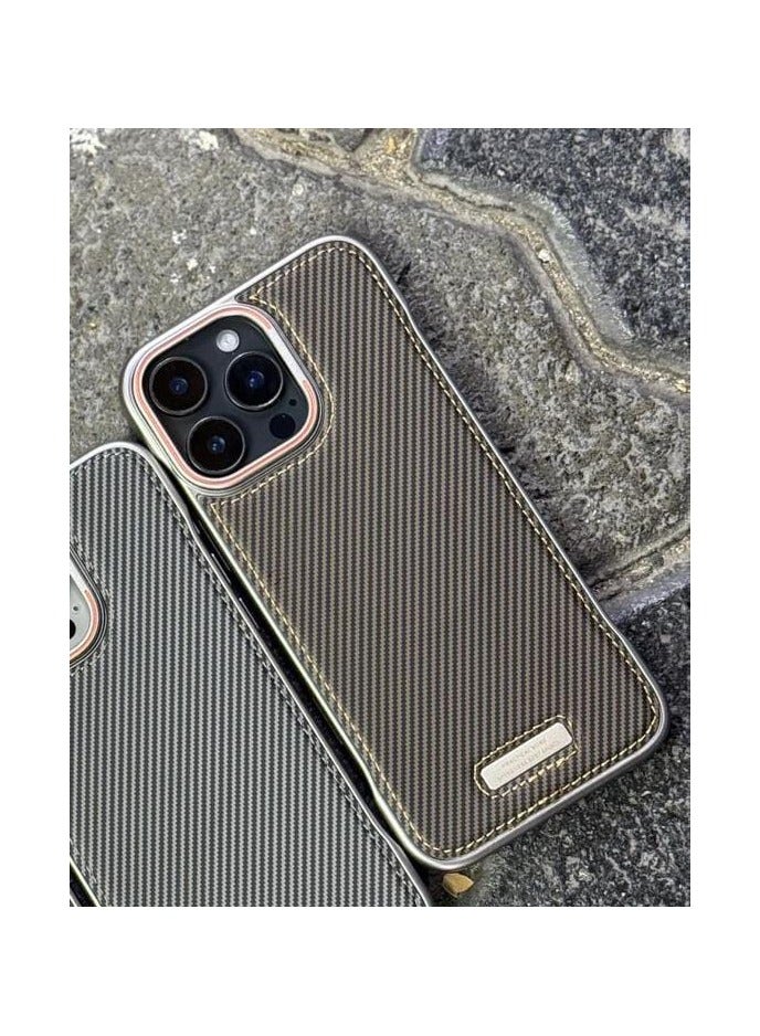 Leather Case for Iphone 16pro max  , Metal Camera Hole Protective Phone Cover Luxury Plating Edge Slim Casein golden - Image 3