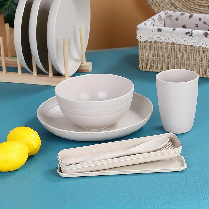 Ash & Roh 28 pcs Unbreakable and Reusable Plastic Dinnerware Set, Dinner Plates,Snack Bowls, Camping Cups with Kitchen Set - Image 5