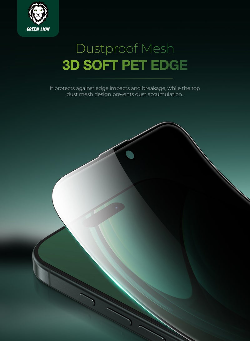 GREEN LION iPhone 16 Pro Max Screen Protector / Diego Pet Privacy Full Curved Glass / Anti Peeping / Anti Fingerprint / Anti Scratch / Anti Shatter Soft Edge / Grease Resistance / Highly Responsive - Black Edge/Privacy - Image 5