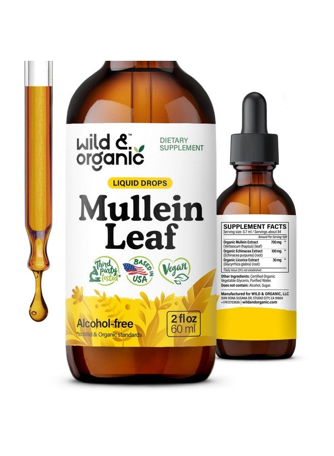 Wild & Organic Wild & Organic Mullein Drops for Lungs - Lung Detox and Cleanse - Liquid Mullein Leaf Tincture - Vegan, Sugar & Alcohol-Free Extract Supplement - 2 fl oz  - Image 1