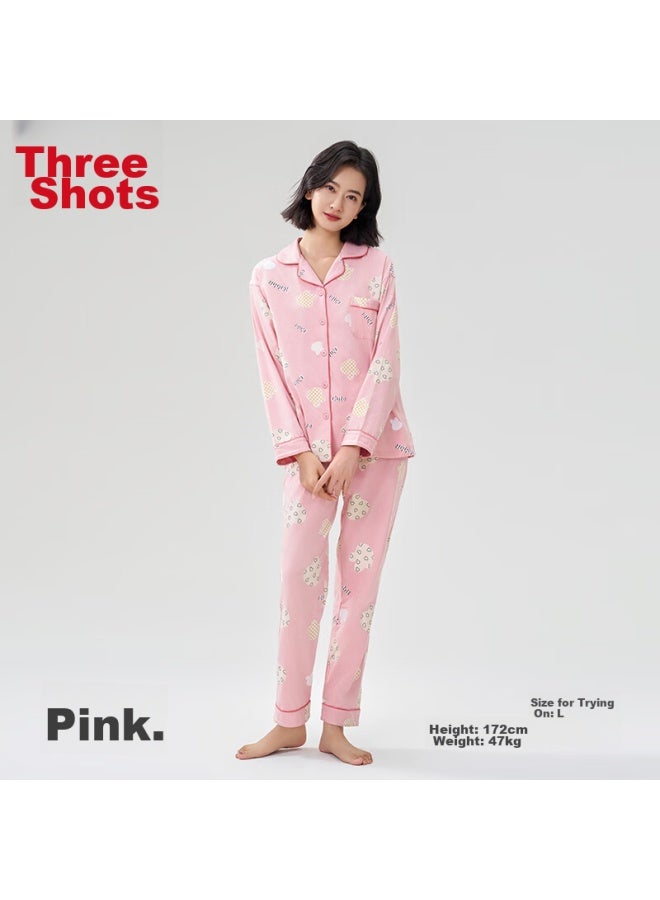 THREEGUN [Zhimeng Series] Spring And Summer Women'S Pajamas, Pure Cotton, Anti-Mite, 100% Cotton, Long Sleeve, Round Neck, Pullover, Casual - Image 2