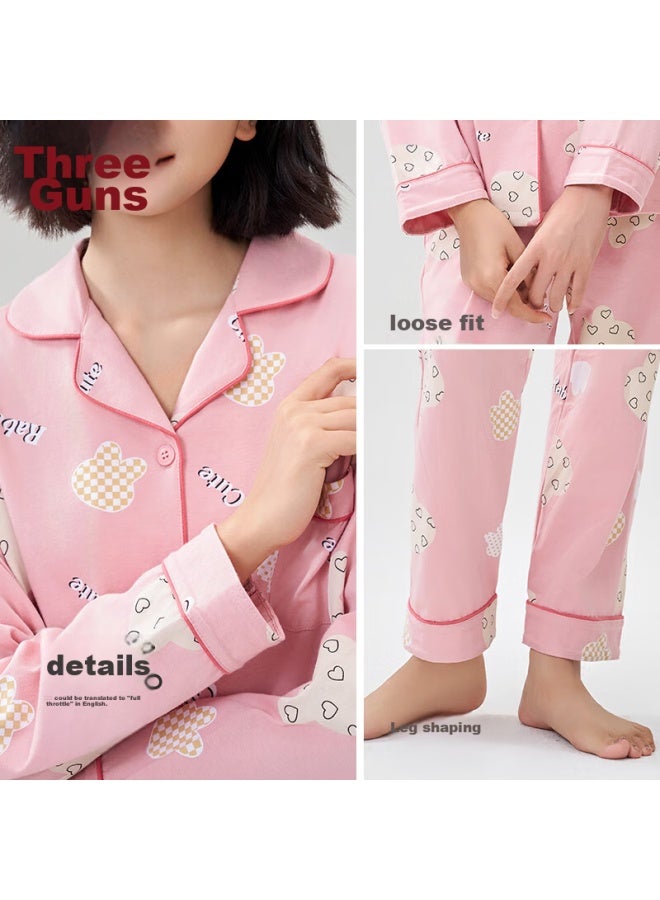 THREEGUN [Zhimeng Series] Spring And Summer Women'S Pajamas, Pure Cotton, Anti-Mite, 100% Cotton, Long Sleeve, Round Neck, Pullover, Casual - Image 5