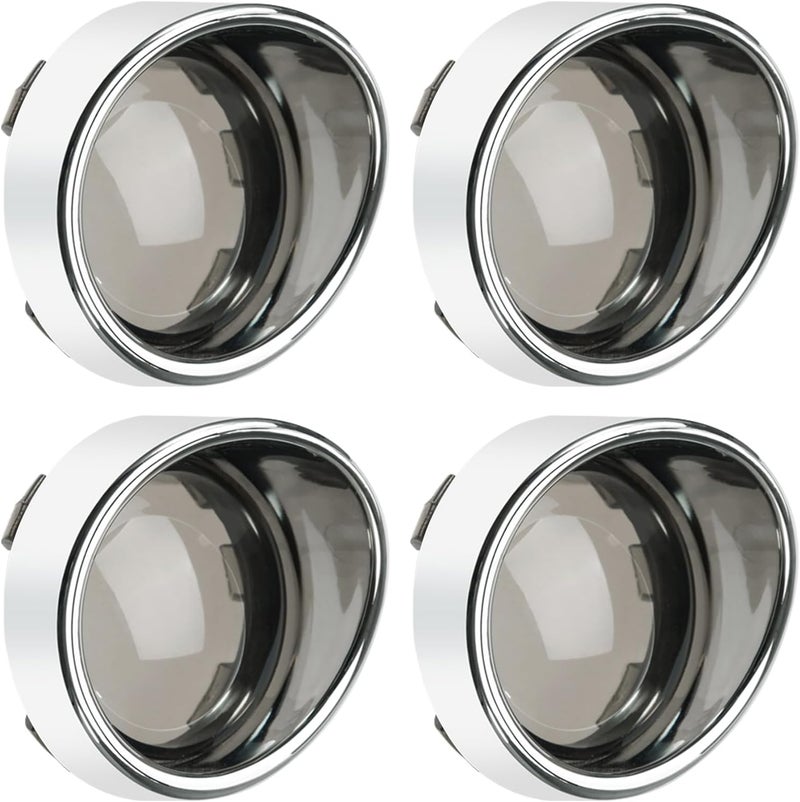 PBYMT Smoke Turn Signal Lens Cover 2" Bullet Visor-Style Chrome Bezels Compatible for Harley Touring Dyna Street Glide Road King Road Glide Softail Sportster Custom Cruiser 2000-2024 (4pcs) - Image 1