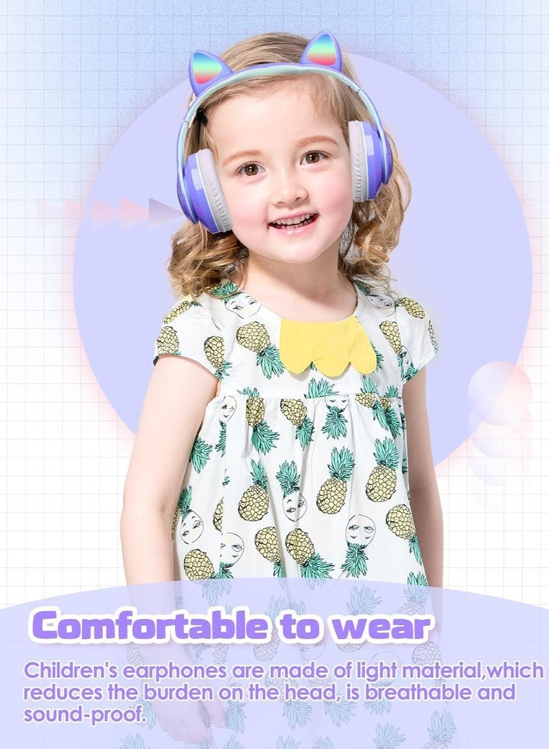 STN-28 Wireless Kids Headphones Over-Ear, Foldable, Leatherette, Soft Cat Ears with LED Light, Wireless Sound for Kids, Bluetooth 5.0 Headphone for Tablet/Cell Phone/PC (Purple) - Image 5
