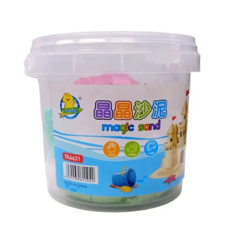 Magical And Moldable Play Sand Bucket For Kids With One Sand Bag And Five Sand Molds- Multi-Color