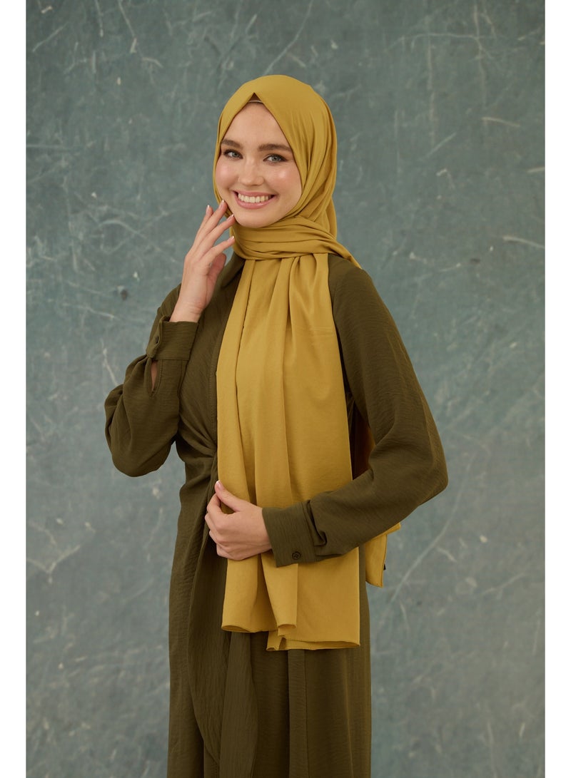 Soft Hijab Shawl Mustard - Cotton Polyester Blend for Everyday Comfort - Image 3