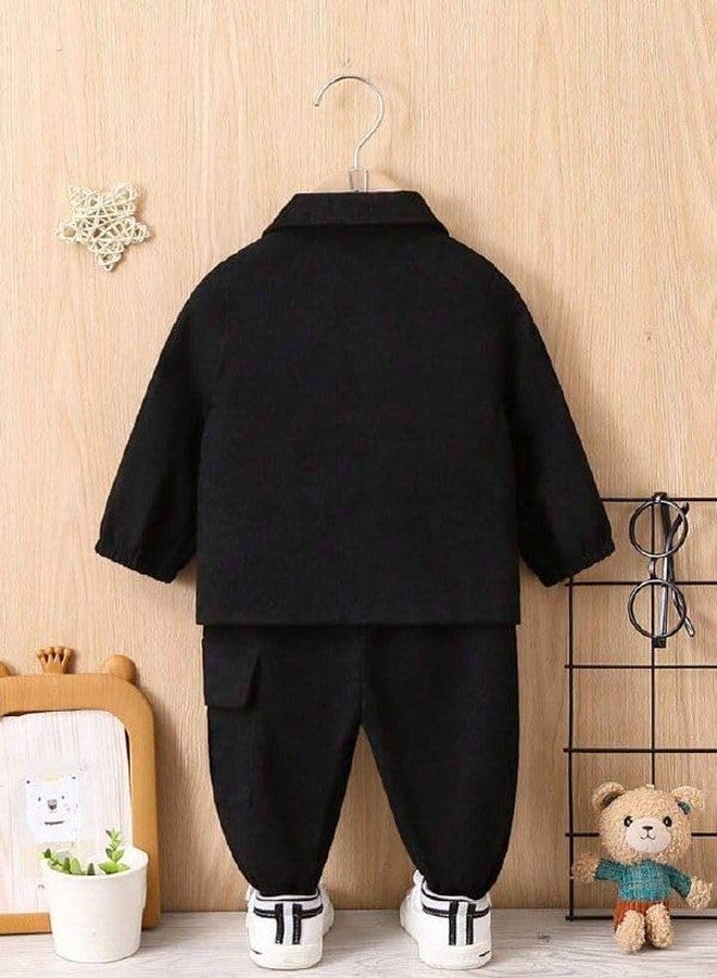 ocvito Kids Boys black Stylish Shirt & Pant Clothing Set, Solid Casual Outfit with Front Button Shirt & Elastic Waist Pants, Comfortable Party & Dress for Kids5-6 years - Image 5