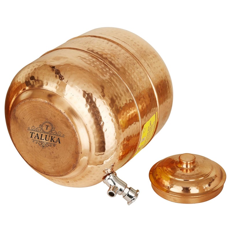 Taluka Taluka Copper Hammer Water Pot Tank Dispenser with Glass Brown 2 Piece  - Image 5