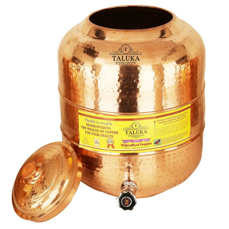 Taluka Taluka Copper Hammer Water Pot Tank Dispenser with Glass Brown 2 Piece  - Image 3