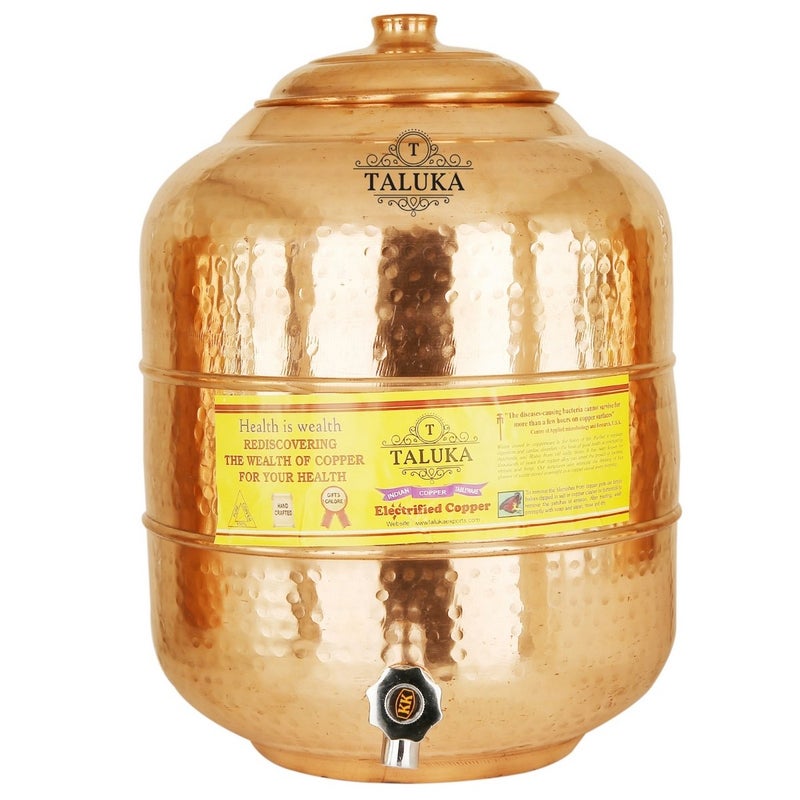 Taluka Taluka Copper Hammer Water Pot Tank Dispenser with Glass Brown 2 Piece  - Image 2