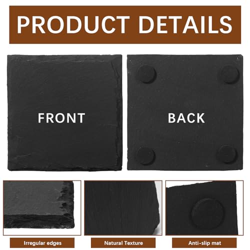 DASSNANE 24 PCS Slate Coasters Black Square 4 Inch Bulk Rock, Blank Laser Engraving, Scratch Resistant Bottom, Home Office Kitchen Gift Wedding Bar Party - Image 3