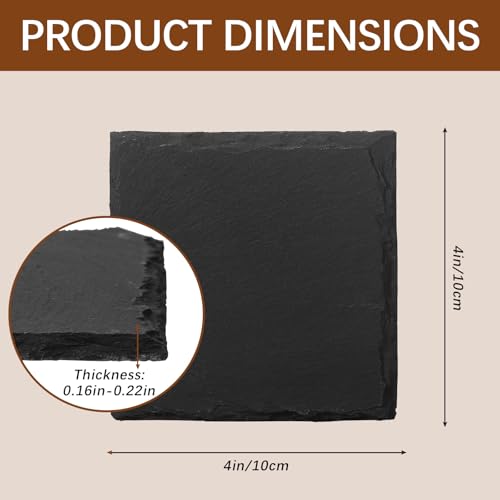 DASSNANE 24 PCS Slate Coasters Black Square 4 Inch Bulk Rock, Blank Laser Engraving, Scratch Resistant Bottom, Home Office Kitchen Gift Wedding Bar Party - Image 2