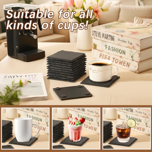 DASSNANE 24 PCS Slate Coasters Black Square 4 Inch Bulk Rock, Blank Laser Engraving, Scratch Resistant Bottom, Home Office Kitchen Gift Wedding Bar Party - Image 5