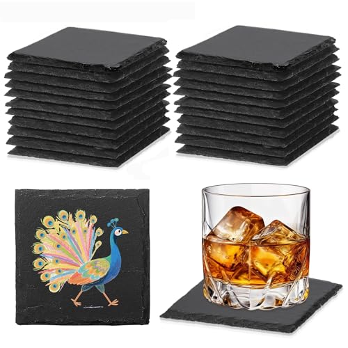 DASSNANE 24 PCS Slate Coasters Black Square 4 Inch Bulk Rock, Blank Laser Engraving, Scratch Resistant Bottom, Home Office Kitchen Gift Wedding Bar Party - Image 1