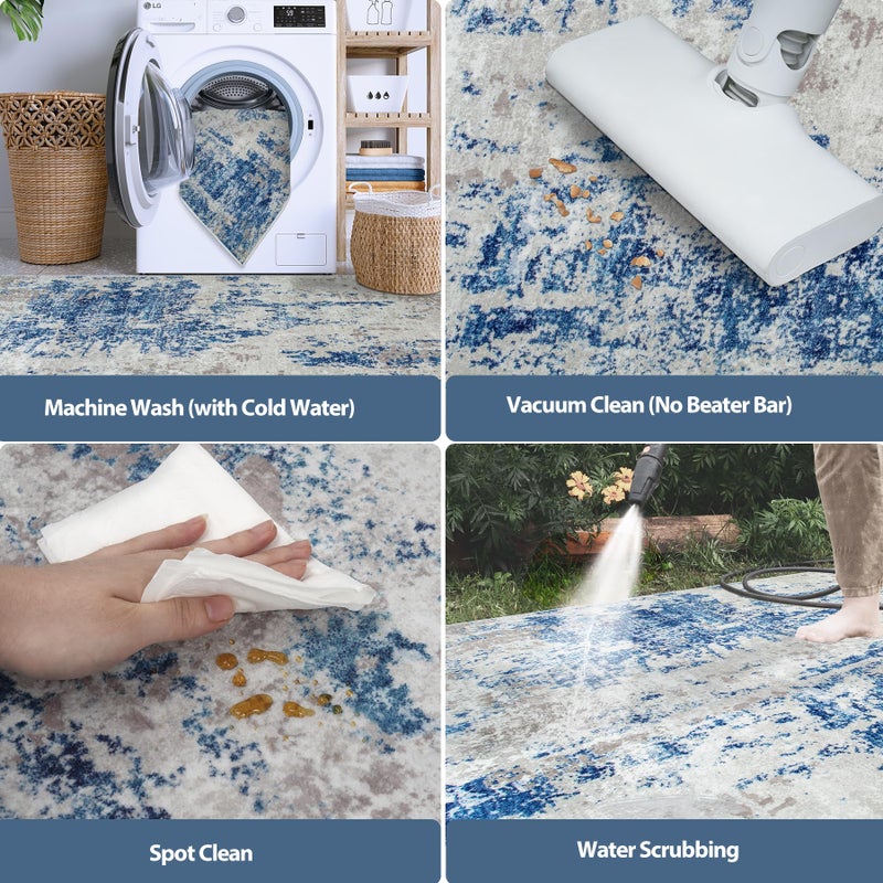 Aelenmu 9x12 Area Rugs for Living Room Rug Washable: Abstract Large Rug for Dining Room Bedroom Carpet Non Slip 9 by 12 Indoor Modern Nursery Home Office Blue Grey White - Image 4